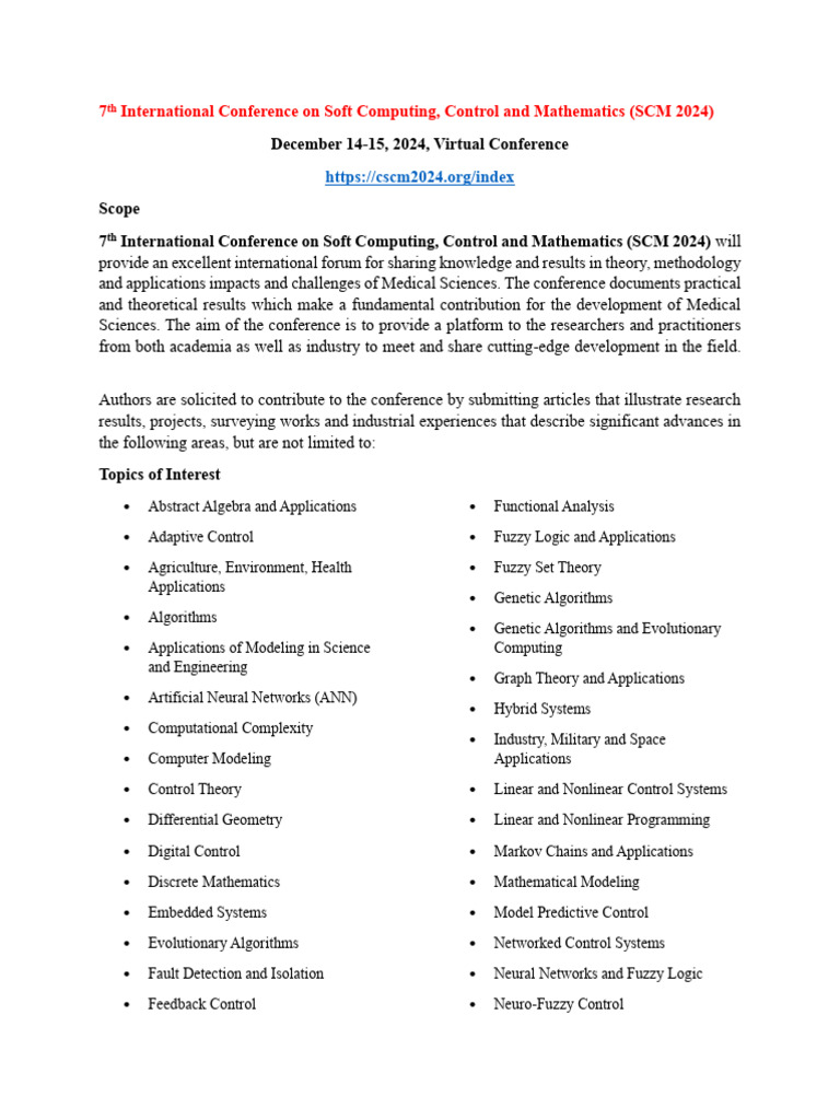 7th International Conference On Soft Computing, Control and Mathematics ...
