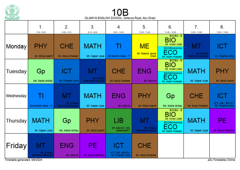 ECO Math BIO ICT ME CHE PHY MT TI BIO ICT GP CHE PHY ENG MT: Friday | PDF