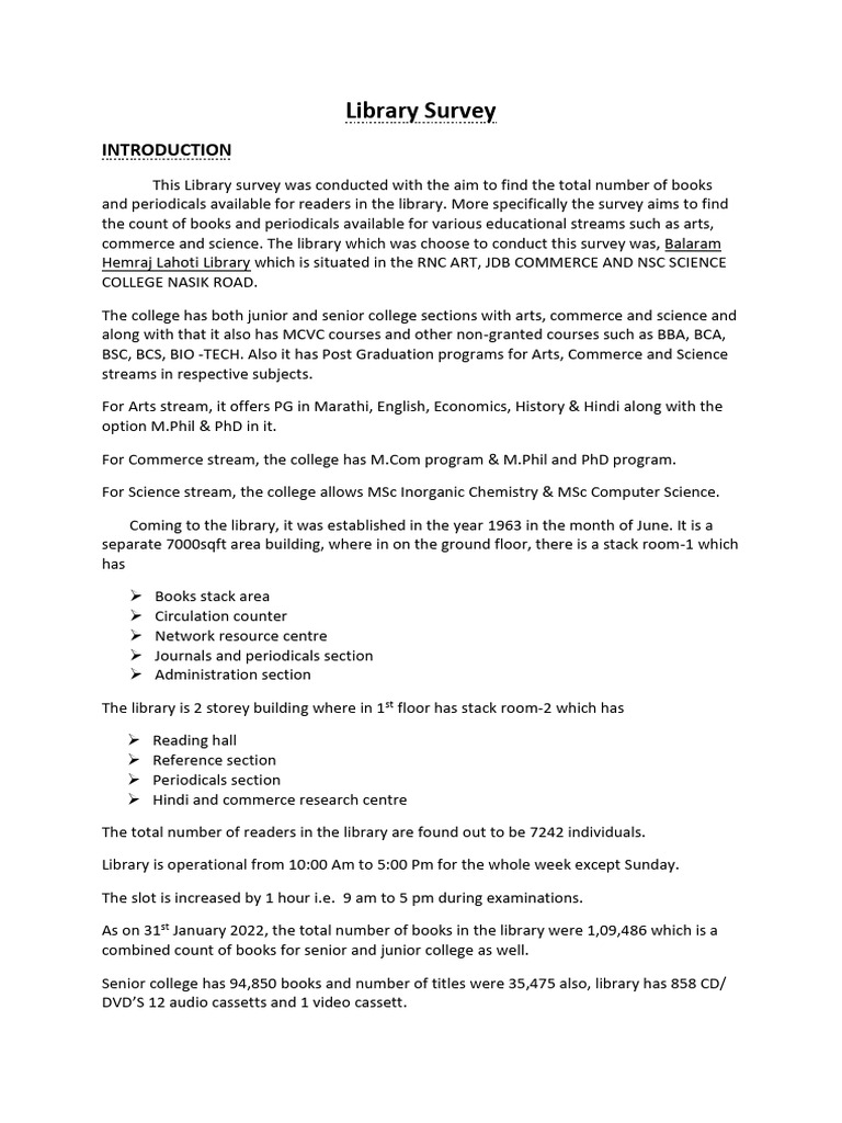 Library Survey Report 2022 | PDF | Physics | Physical Sciences