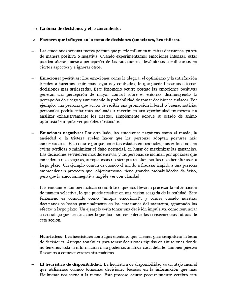 La Toma de Decisiones y El Razonamiento | PDF | Parcialidad | Las emociones