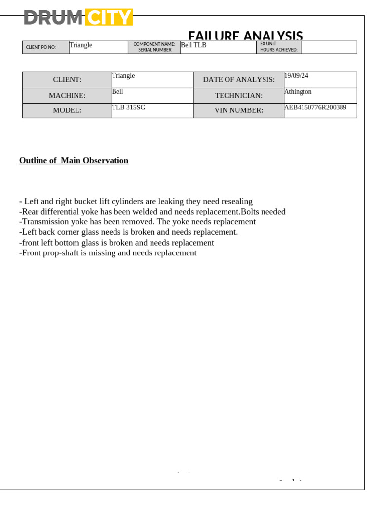 Bell TLB 315SG Failure Analysis Report | PDF | Motor Vehicle | Vehicles