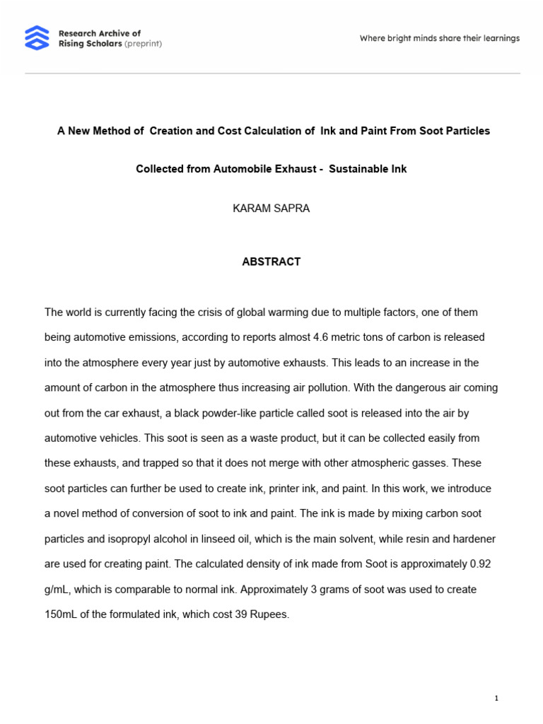 Soot-to-Ink: Sustainable Paint Method | PDF | Exhaust Gas | Ink