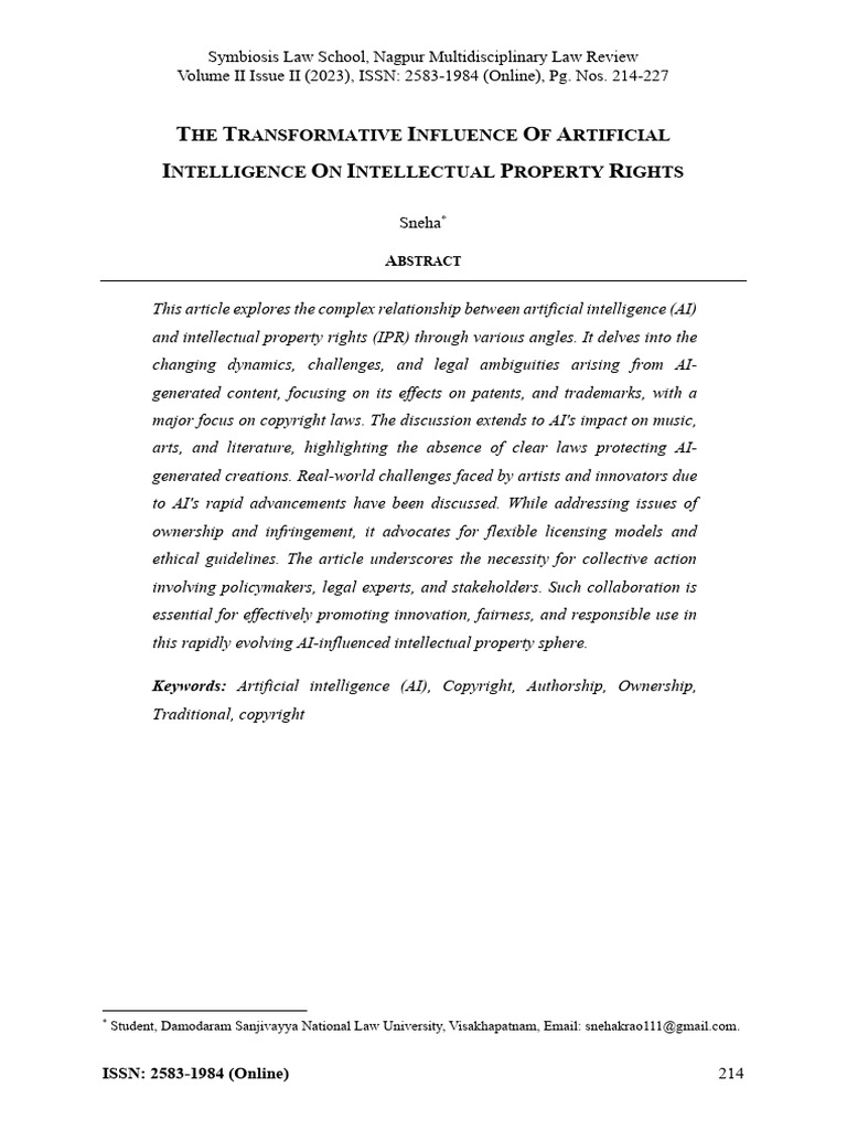 THE TRANSFORMATIVE INFLUENCE OF ARTIFICIAL INTELLIGENCE ON INTELLECTUAL ...