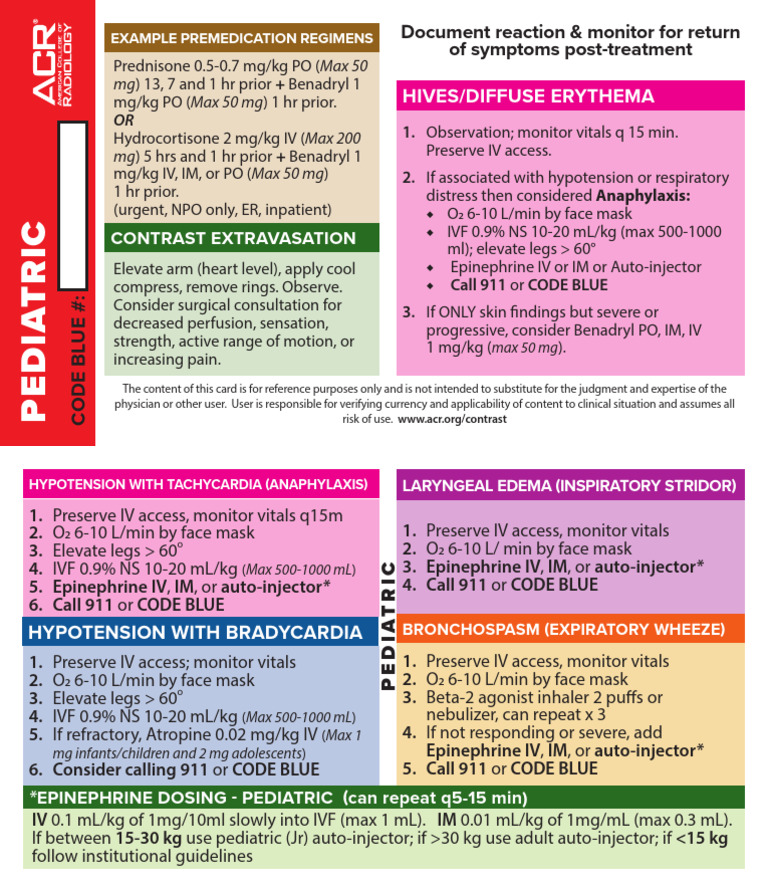 Contrast Reaction Card Pediatric | PDF | Drugs | Medicine
