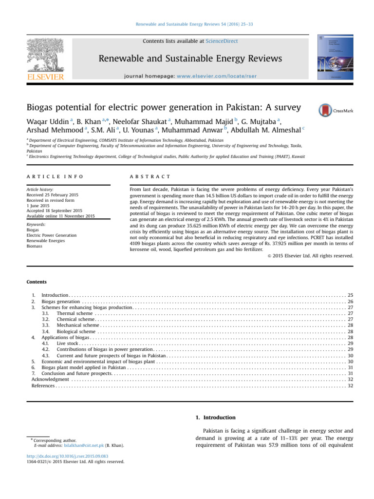1 s2.0 S1364032115010539 Main 1 | PDF | Biogas | Renewable Energy