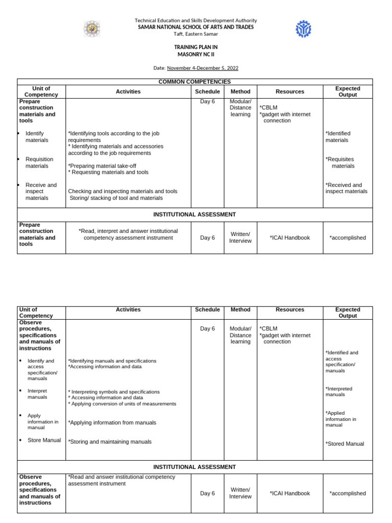 Training Plan MAS COMMON | PDF