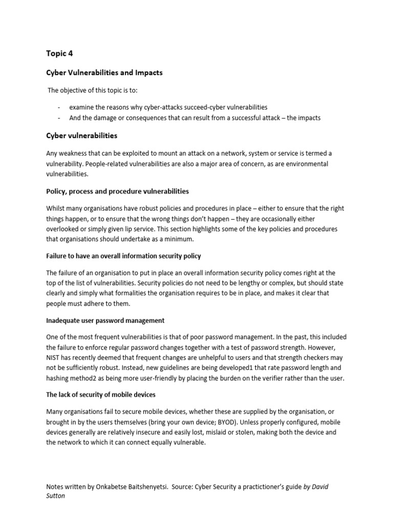 Cyber Vulnerabilities and Their Impacts | PDF | Security | Computer ...