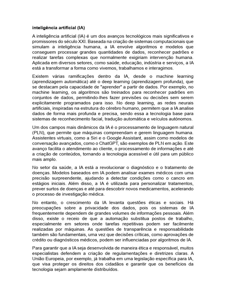 Impactos e Desafios da Inteligência Artificial | PDF | Inteligência ...