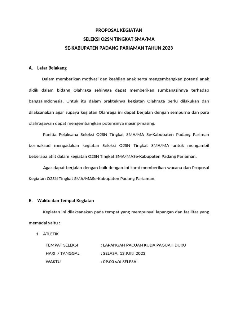 Proposal Kegiatan O2sn | PDF | Sains & Matematika