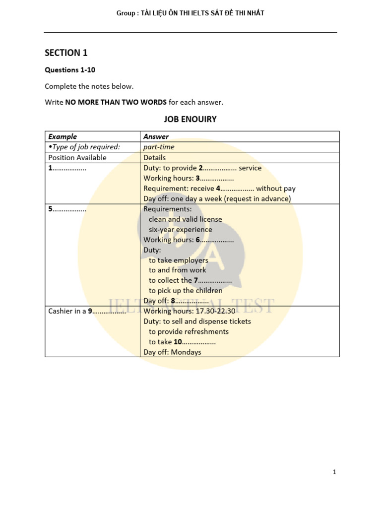 Listening Practice 1 Pdf Writing