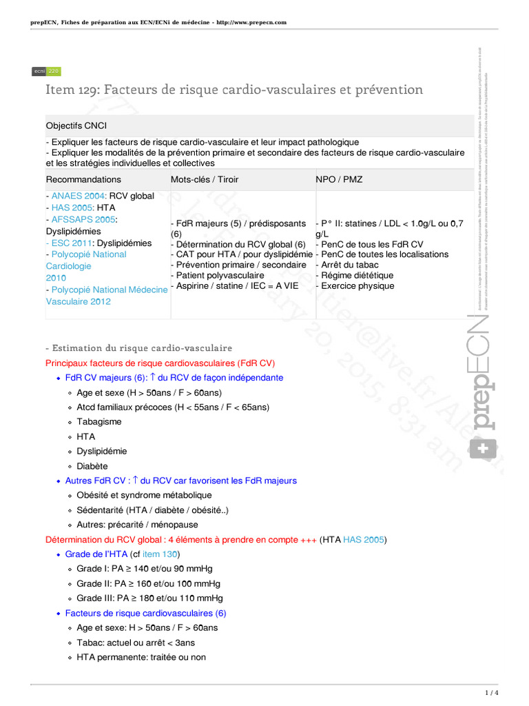 Facteurs de Risque Cardiovasculaires et Prévention | PDF | Hypertension ...