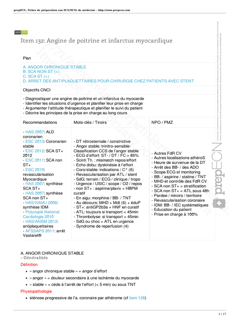 Item 132 Angine Poitrine Infarctus Myocardique | PDF | Infarctus du ...