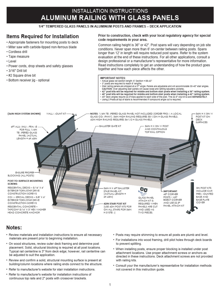 Harmony Railng Glass Railing Instructions | PDF | Stairs | Screw