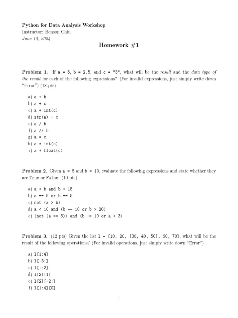 Homework #1: June 15, 2024 | PDF | Software Development | Programming ...