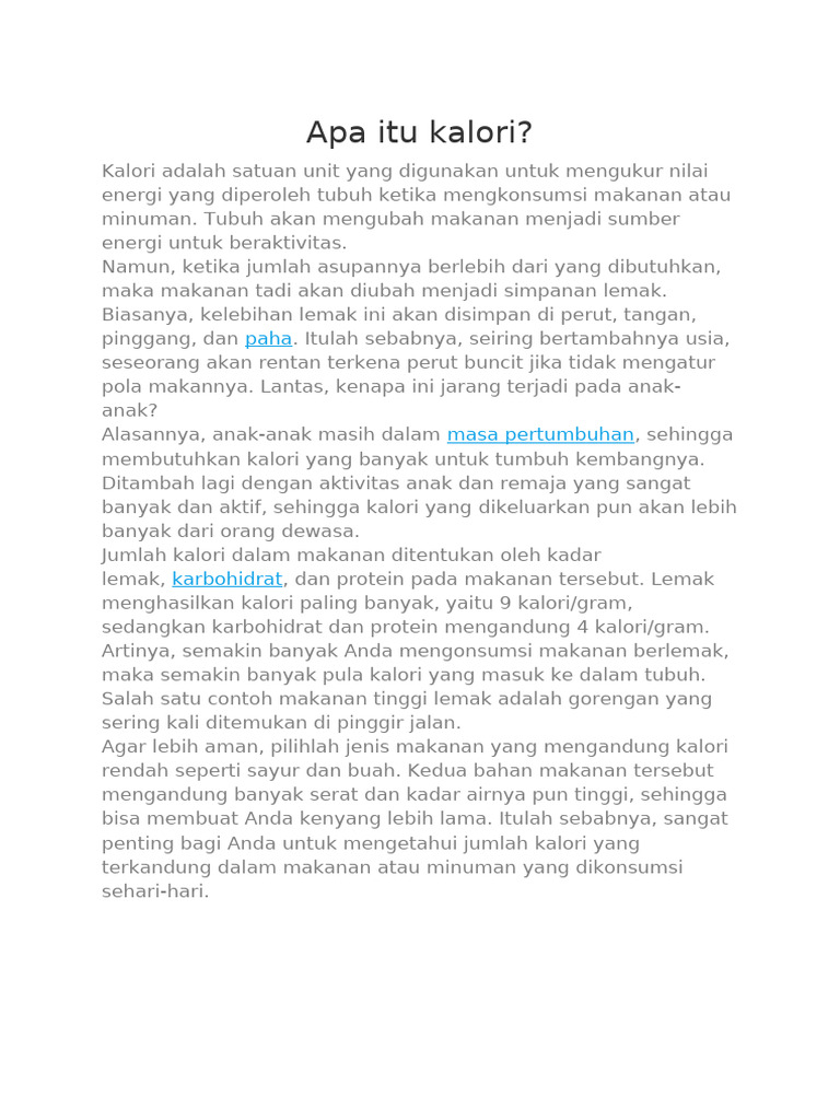 Apa Itu Kalori | PDF | Memasak, Makanan, & Anggur | Kesehatan Holistik
