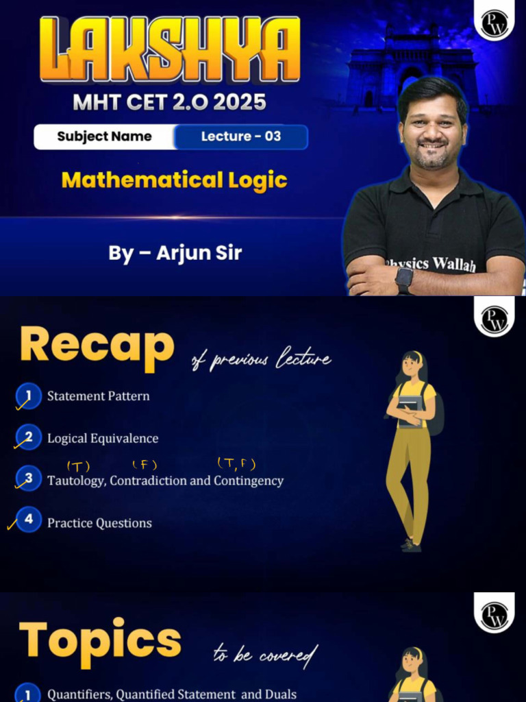 Mathematical Logic 03 - Class Notes - Lakshya MHT CET 2.O 2025 | PDF