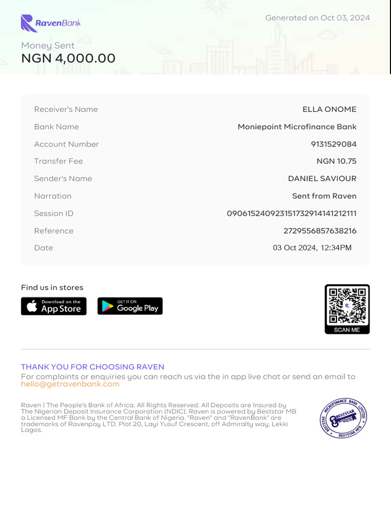 Raven Transaction Receipt DANIEL276 | PDF