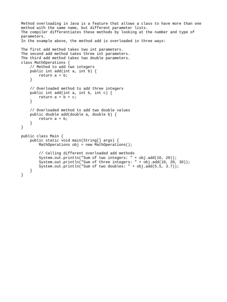 Java Method Overloading Explained | PDF | Computers