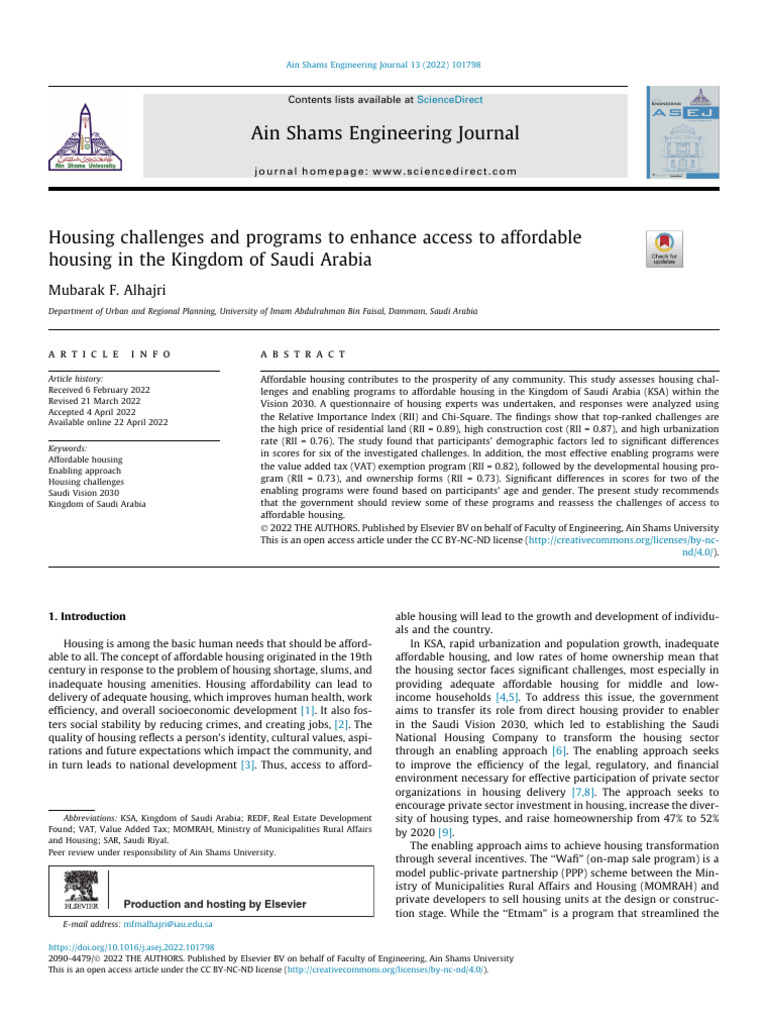 Affordable Housing Challenges in Saudi Arabia | PDF | Affordable ...