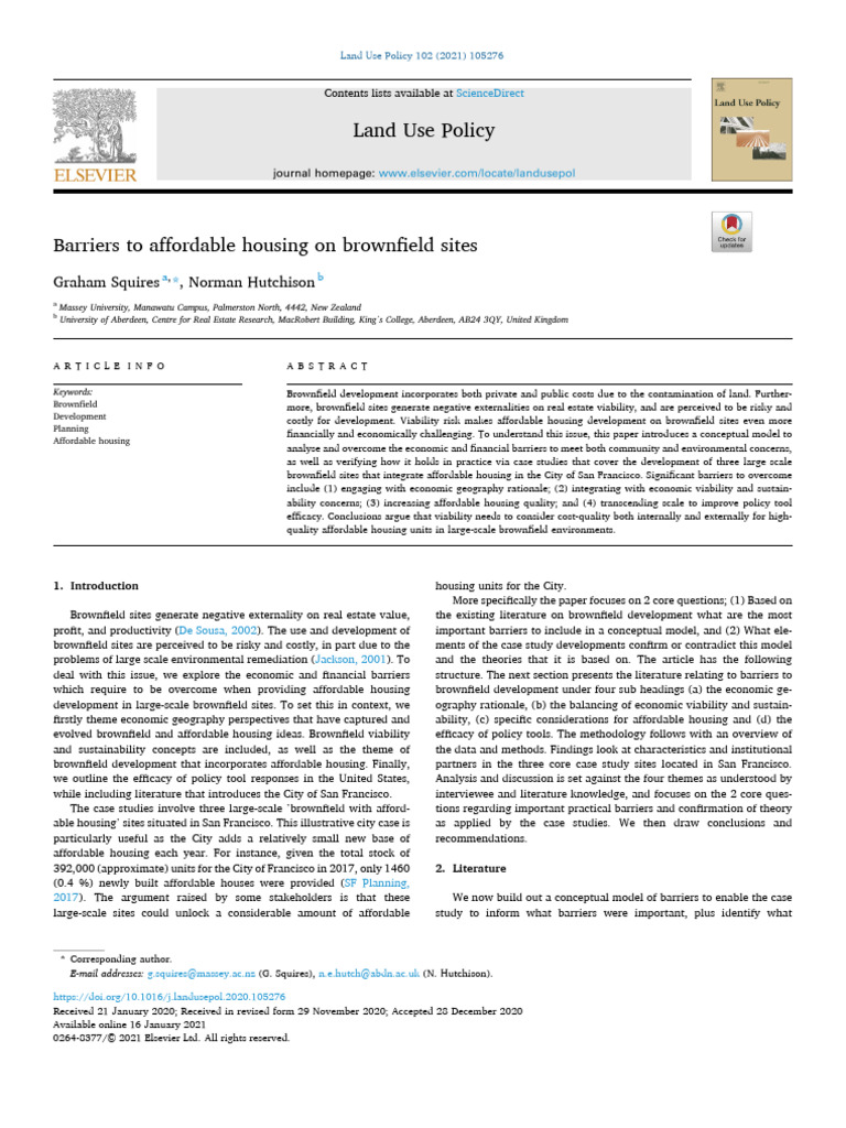 Barriers to Affordable Housing on Brownfields | PDF | Economies