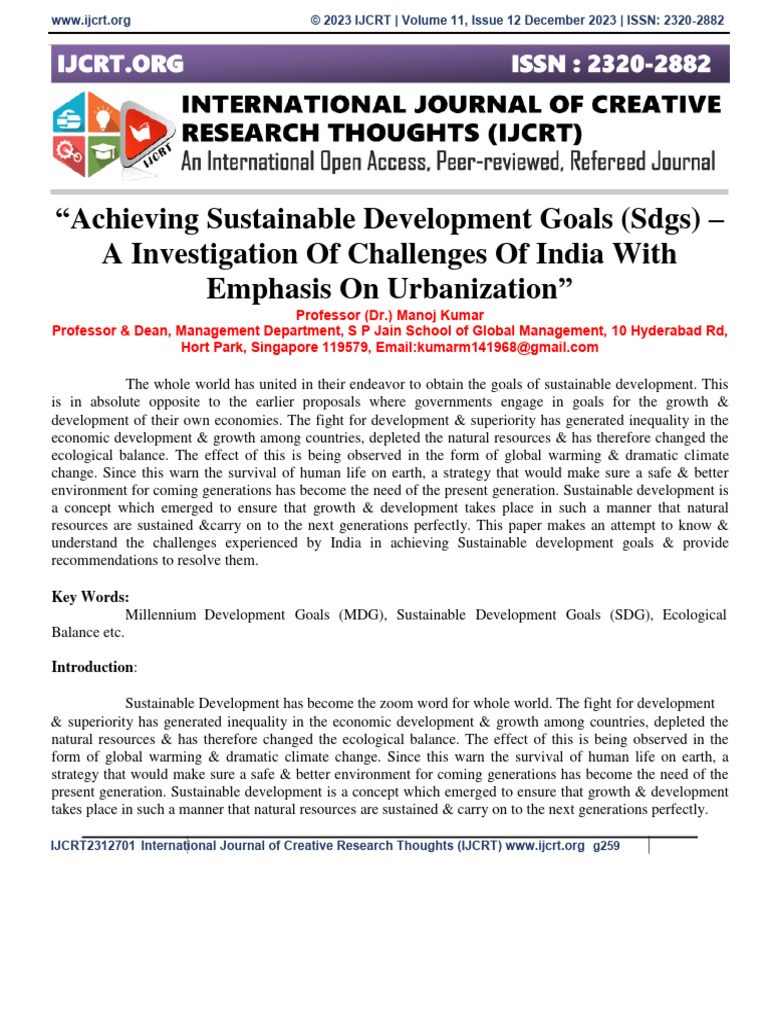 Manoj Kumar Sustainable Development IJCRT2312701 | PDF | Sustainability ...