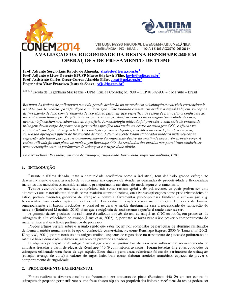 Artigo Renshape Vfinal Revisado SR 2014 | PDF | Máquinas | Materiais de ...