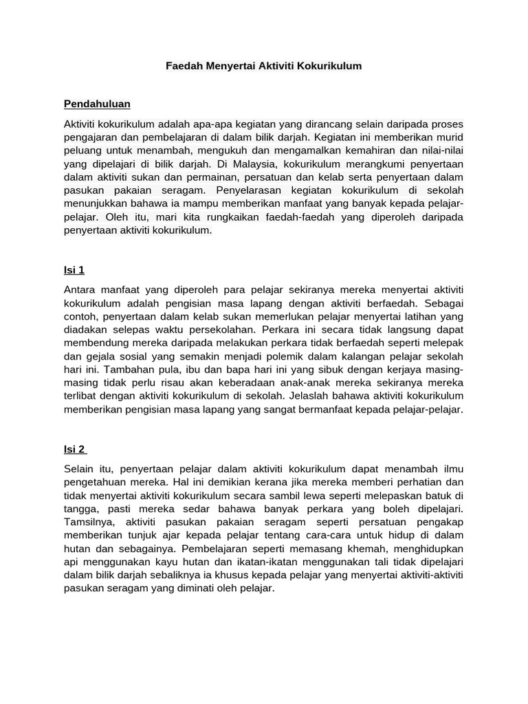 Faedah Menyertai Aktiviti Kokurikulum | PDF