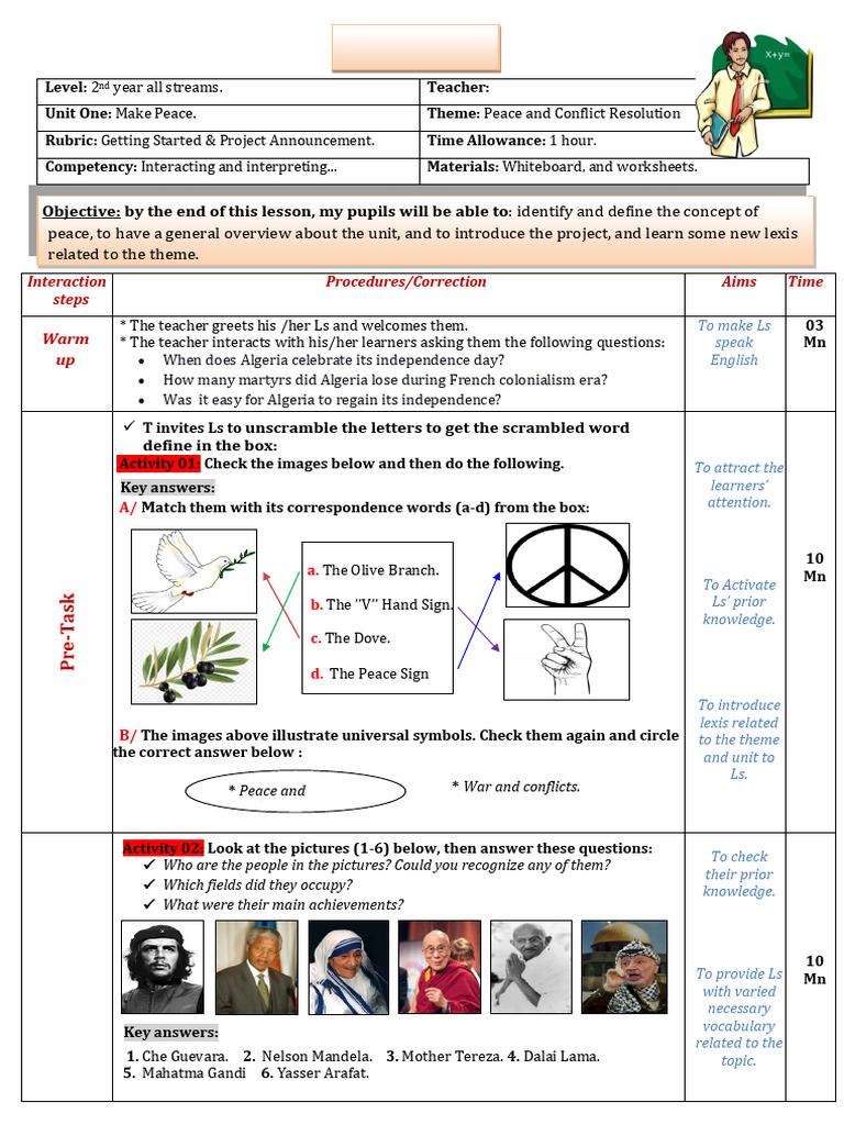 Peace and Conflict Resolution Lesson Plan | PDF | Question | United Nations