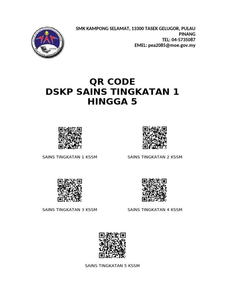 2023 QR Code DSKP Sains 1-5 | PDF