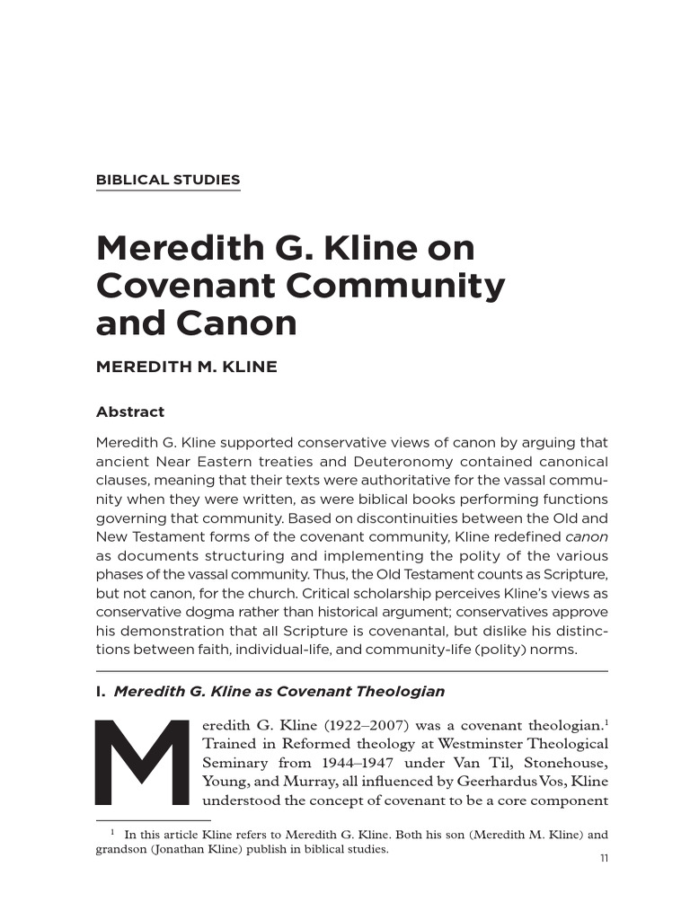 Kline's Covenant Theology and Canon | PDF | Covenant Theology | Bible