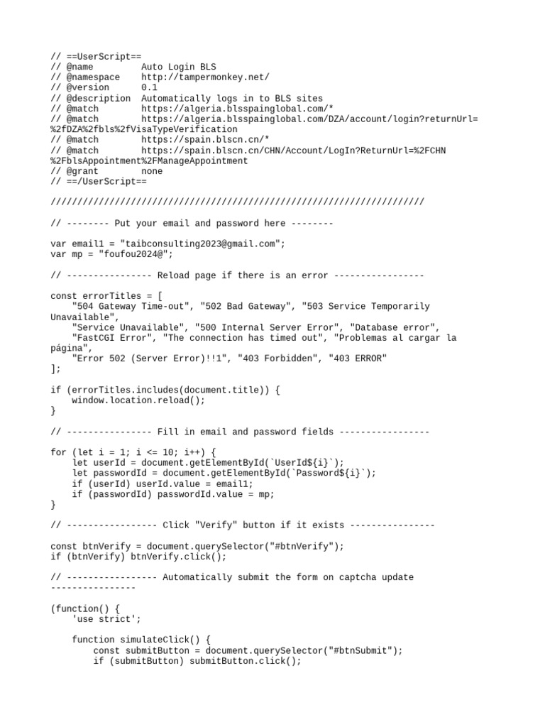 Auto Login Script for BLS Algeria | PDF | Computing | Computer Programming