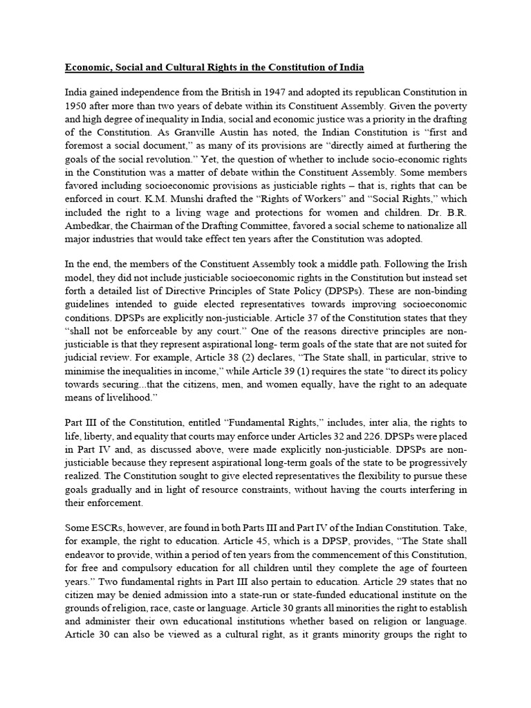 Economic and Social Rights in India's Constitution | PDF | Standing ...