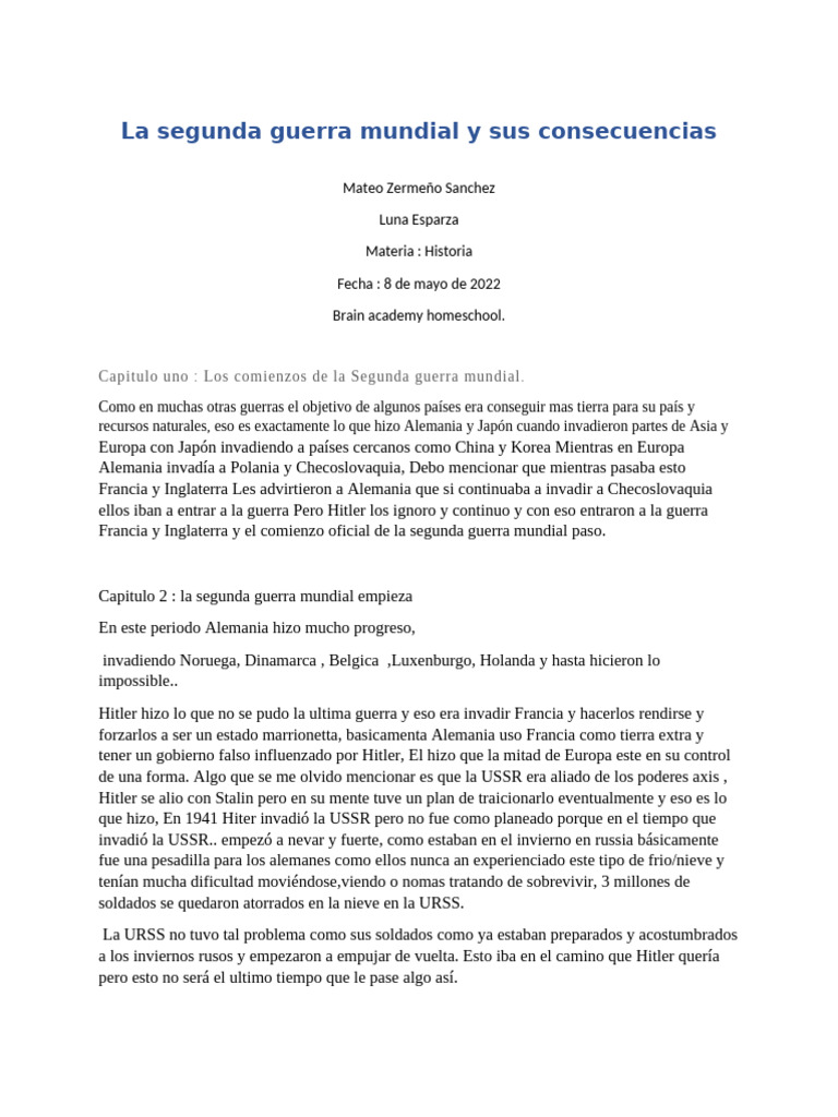 La Segunda Guerra Mundial y Sus Consecuencias | PDF | Segunda Guerra ...