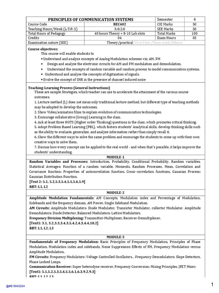 BEC402 Communication Systems Overview | PDF | Frequency Modulation ...