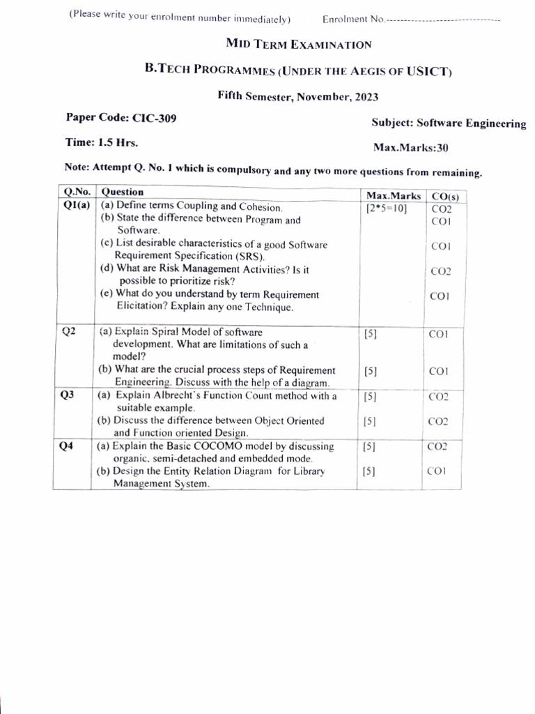 B.Tech Software Engineering Midterm 2023 | PDF