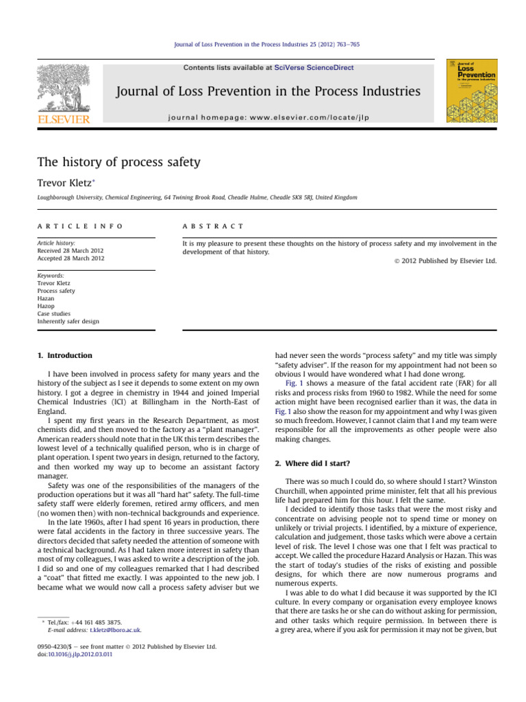 History of Process Safety Insights | PDF | Risk