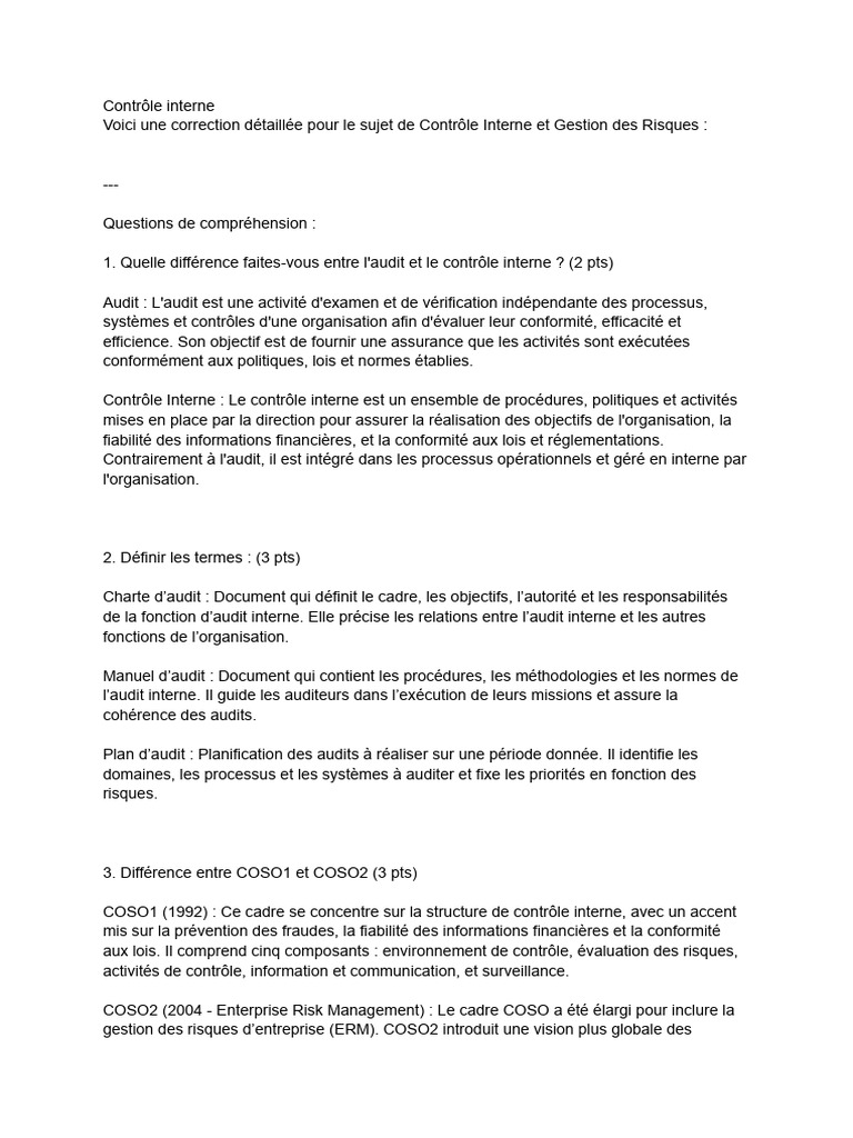 Contrôle interne et gestion des risques | PDF | Audit | Risque