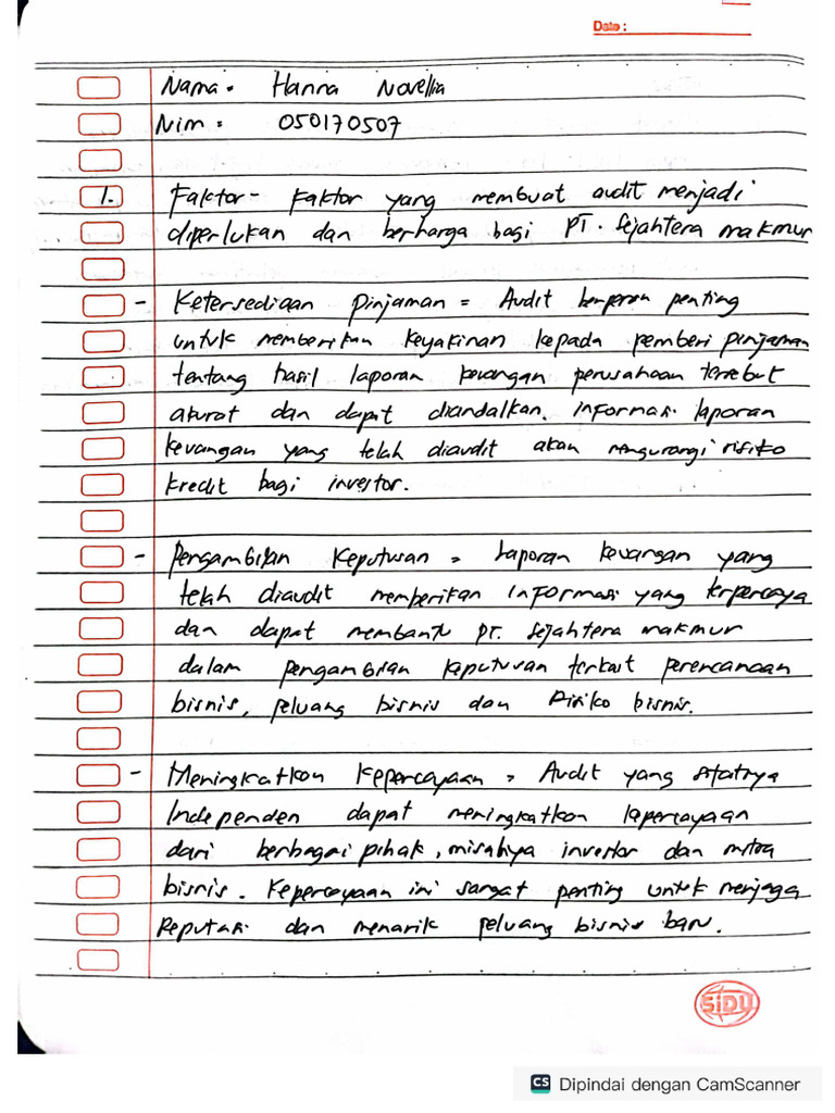 Hanna Novellia 0500507 Tugas 1 Auditing 1 Pdf