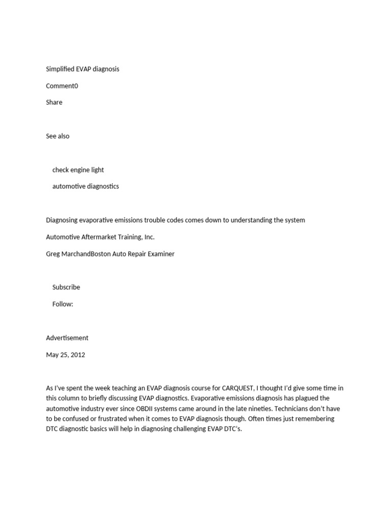 Simplified EVAP Diagnosis | PDF