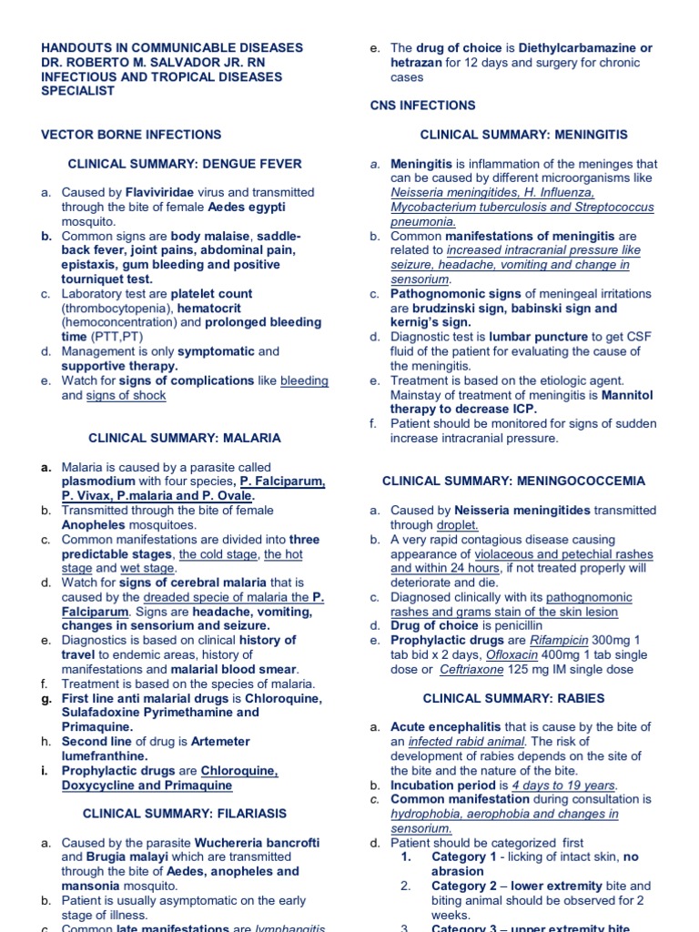 Handouts in Communicable Diseases | PDF | Hepatitis | Urinary Tract ...