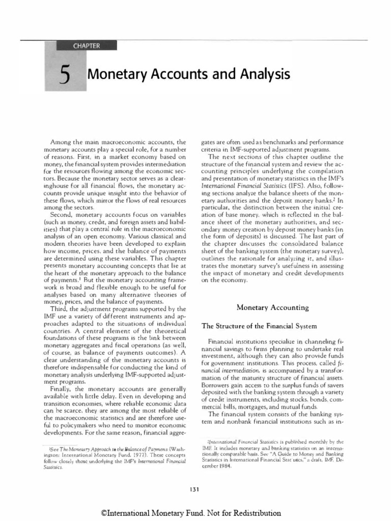 Monetary Accounts and Analysis: ©international Monetary Fund. Not For ...