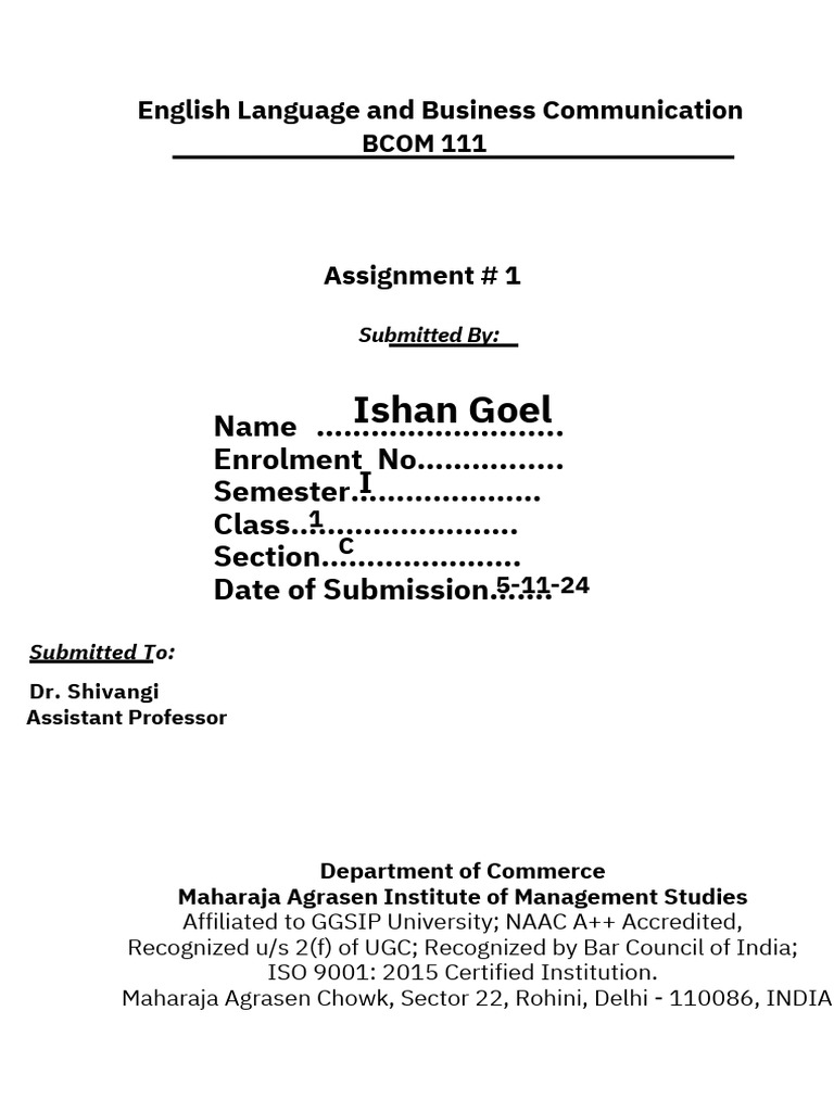 English Assignment 1 Ishan Goel Bcom Hons I C PDF | PDF