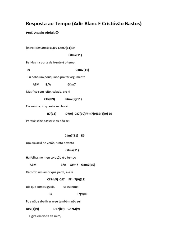 Resposta ao Tempo: Letra e Cifras | PDF