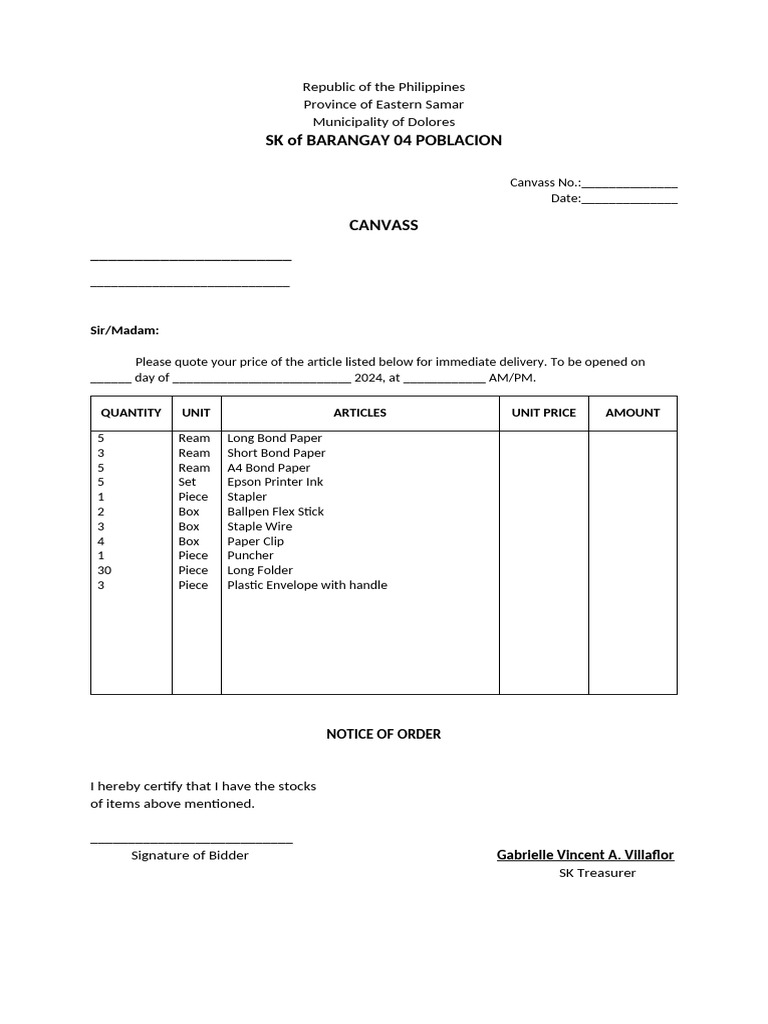 CANVASS Form | PDF