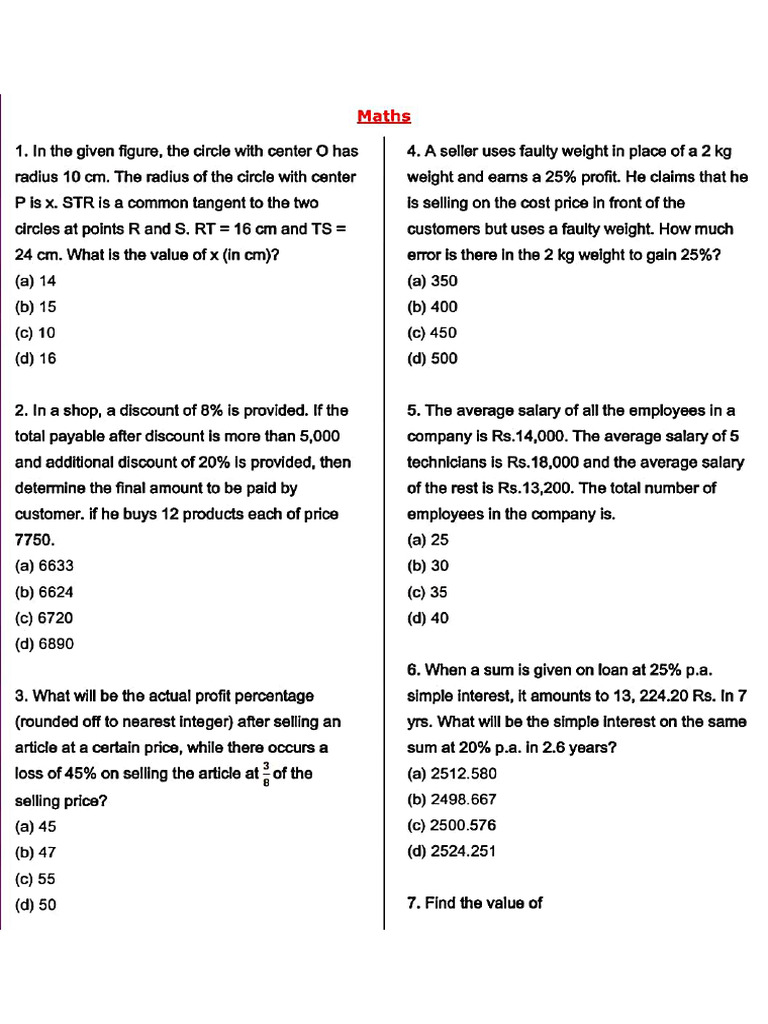 SSC CGL 2022 Mains Quant Practice Set-1 | PDF