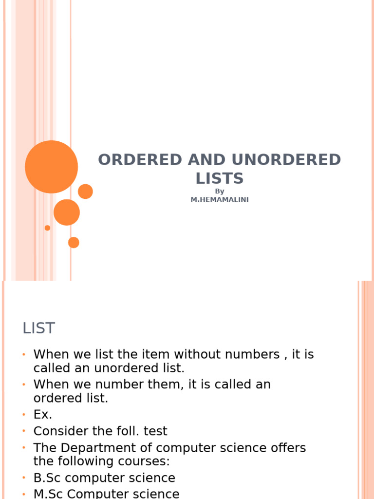 Ordered and Unordered Lists | PDF