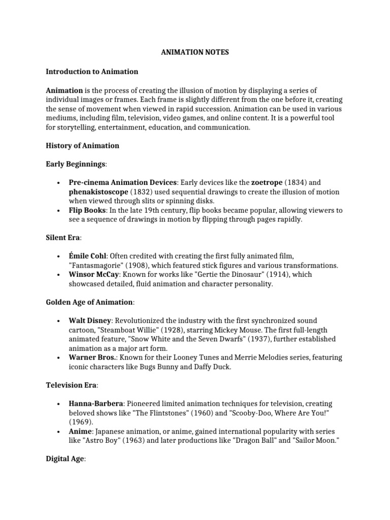 ANIMATION NOTES I to III | PDF | Animation | Computer Animation