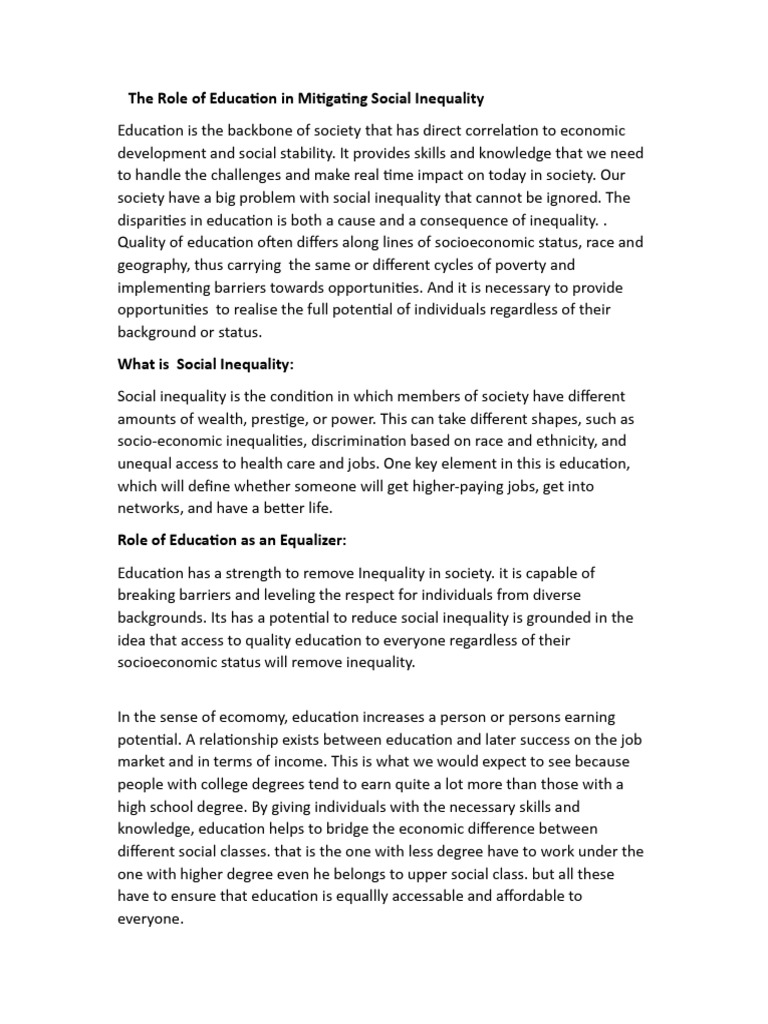 The Role of Educa On in Mi Ga NG Social Inequality | PDF | Economic ...