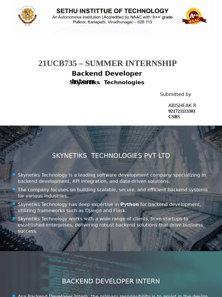 21ucb735 - Summer Internship | PDF | Databases | My Sql