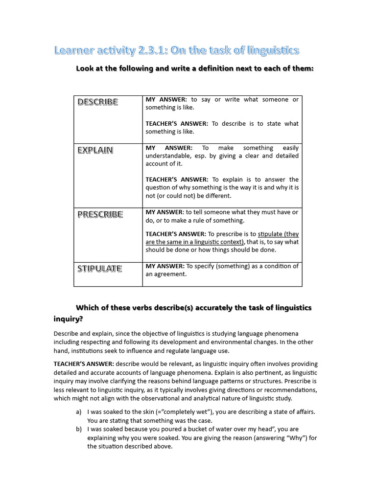 Unit 2 - Exercises Part 1 (13-02) | PDF | English Language | Verb
